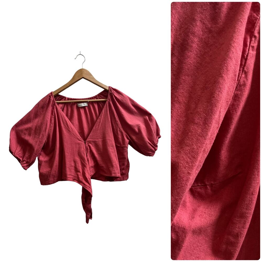 Abercrombie & Fitch Boho Linen Blend Deep V Neck Tie Front Crop Top XL